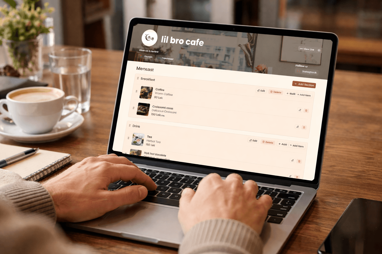 QR menu admin dashboard for updating restaurant menu items and prices